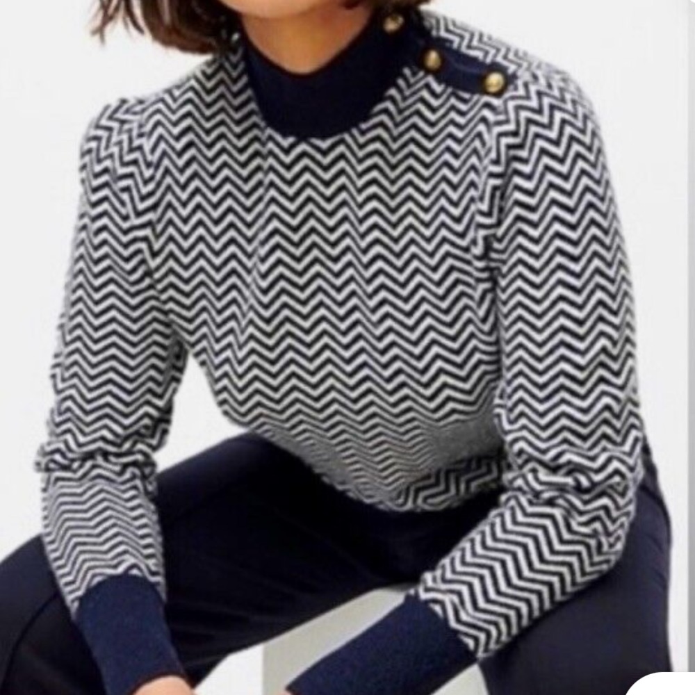 J.CREW BUTTON MOCKNECK SWEATER HERRINGBONE SIZE SMALL